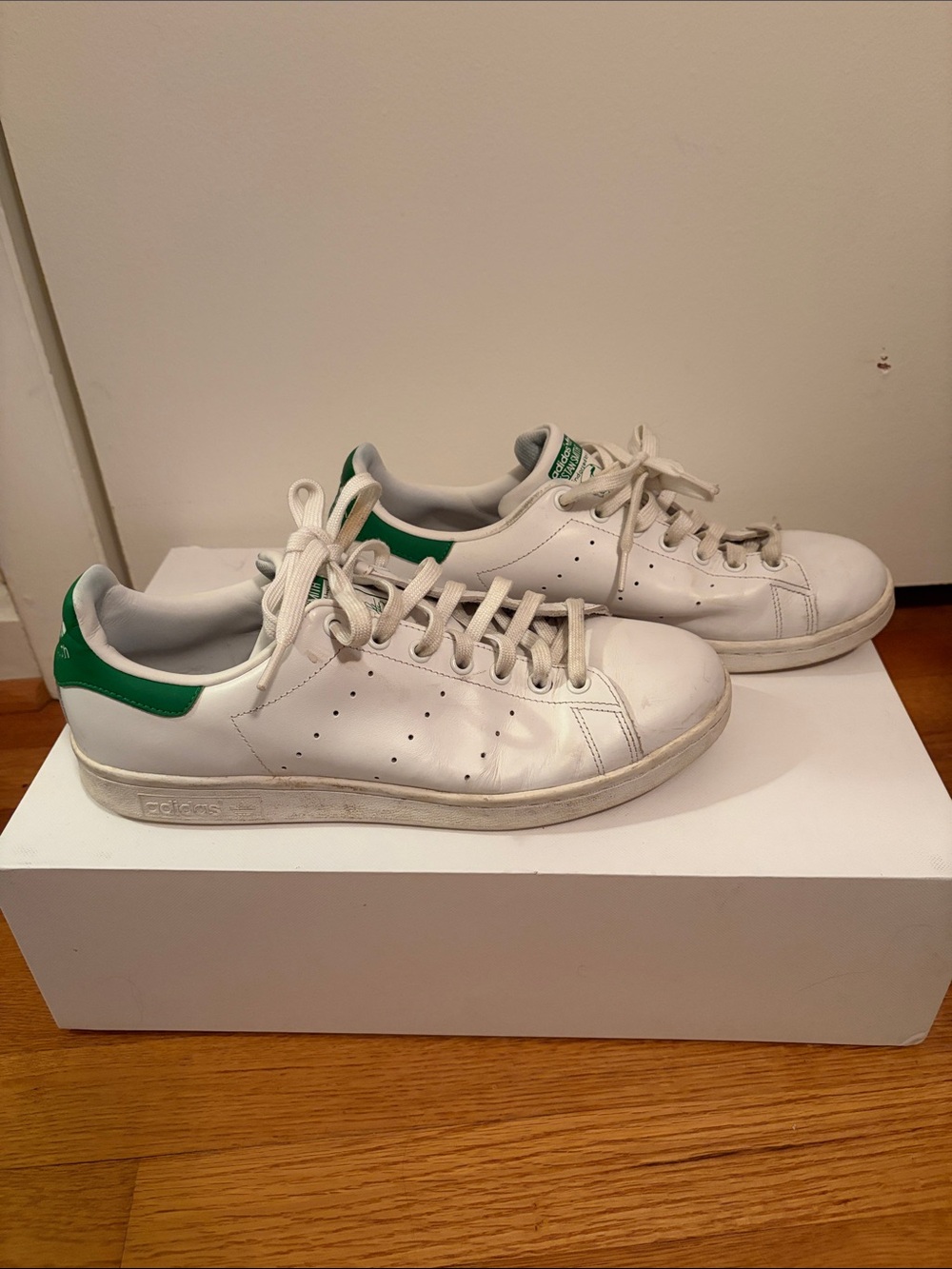 adidas White and Green Stan Smith Women's Sneakers
